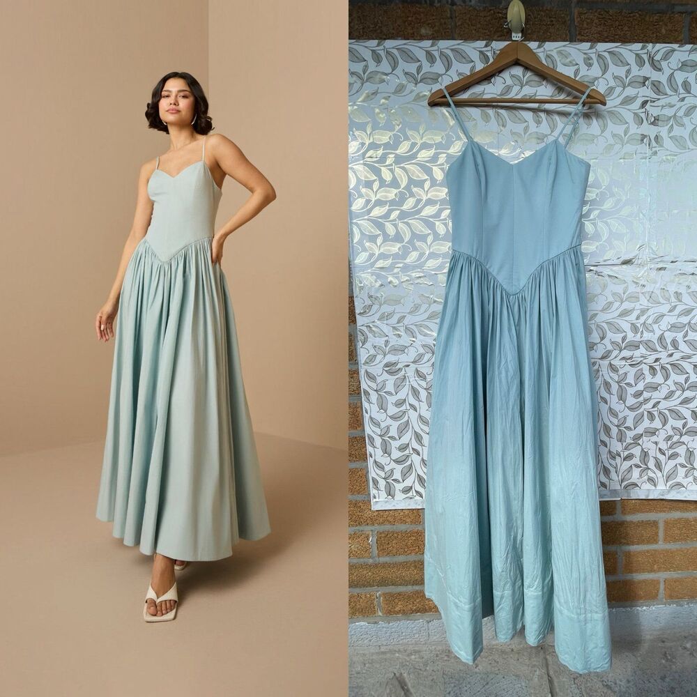 Hemant & Nandita Blue Cotton Strappy Dress Size S Boho Romantic Cottagecore NWT